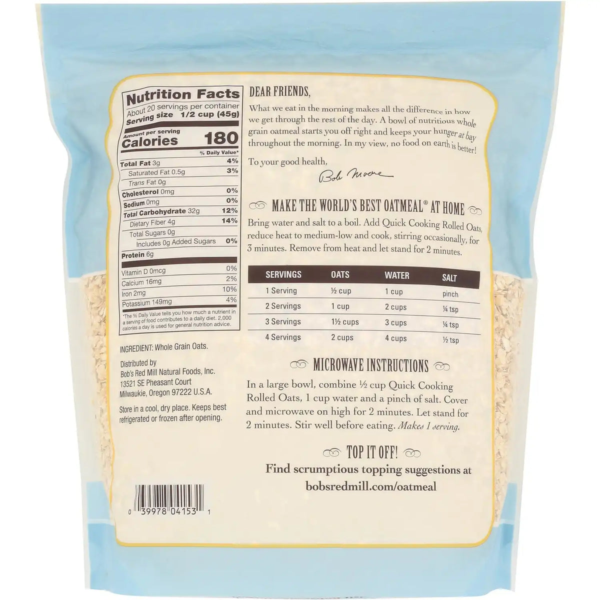 Quick Cooking Rolled Oats Whole Grain