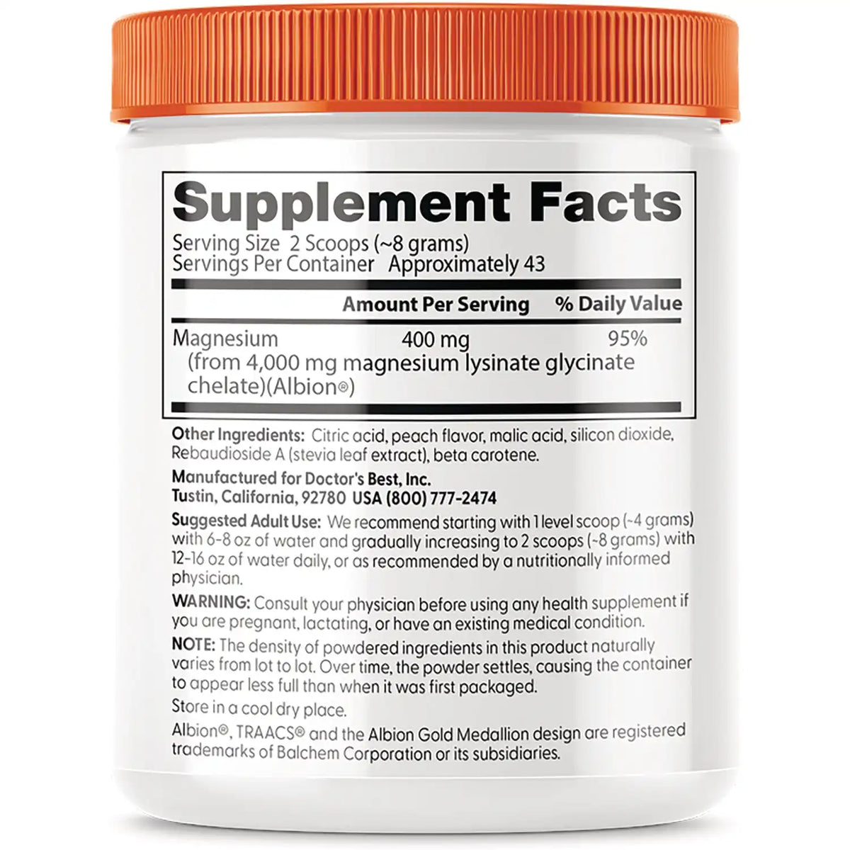 High Absorption Magnesium Powder Lysinate Glycinate- Sweet Peach