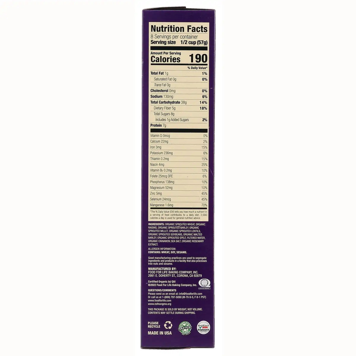 Sprouted Crunchy Cereal Ezekiel 4:9 - Cinnamon Raisin